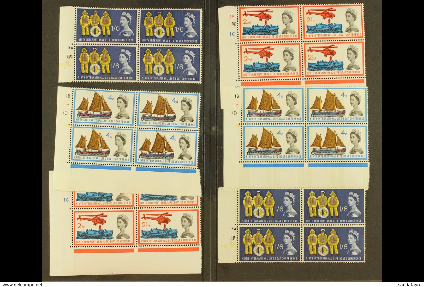 1963 International Lifeboat Conference Ordinary & Phosphor Sets (SG 639/41 & SG 639p/41p) In CYLINDER NUMBER BLOCKS OF F - Andere & Zonder Classificatie