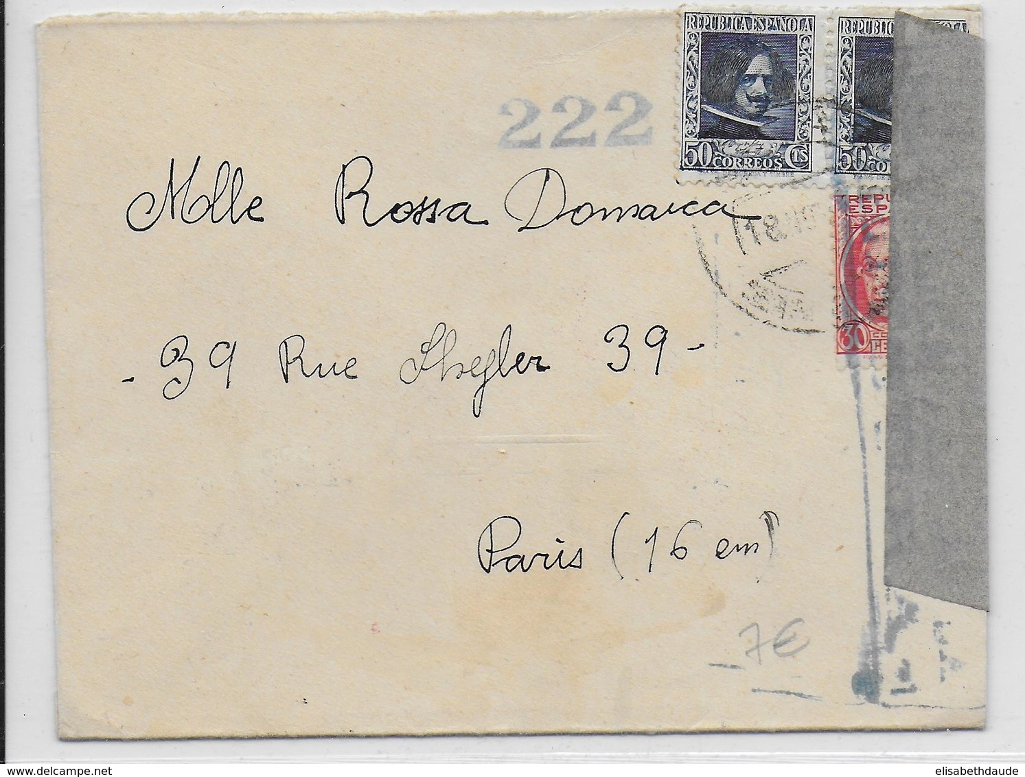 1937/38 - LETTRE Avec CENSURE REPUBLICAINE => PARIS - Storia Postale