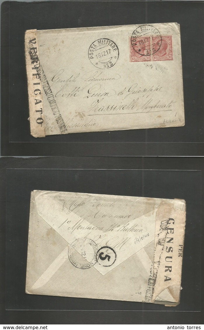 Albania. 1917 (16 Dec) WWI. Italian Forces. PM 112. Fkd Envelope To Frassinello Monferrato. Via Alessandria. Censor Labe - Albanie