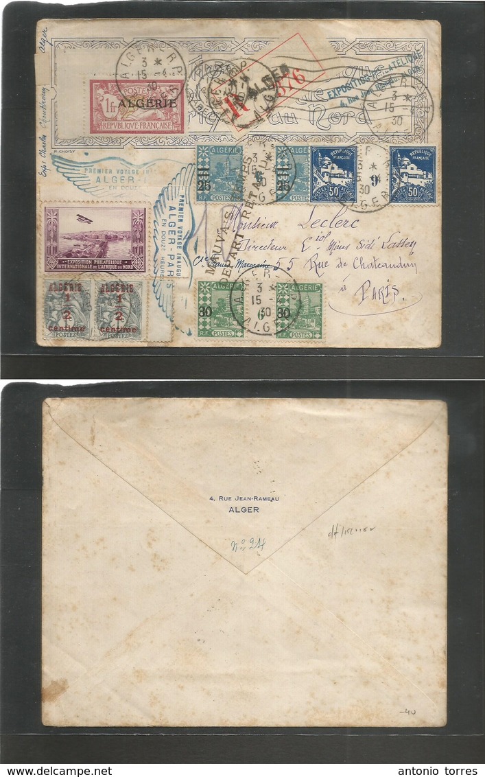 Airmails - World. 1930 (15 April) Algeria - Paris, France. First Flight. Multifkd Envelope. Special Cachet. Scarce. - Other & Unclassified