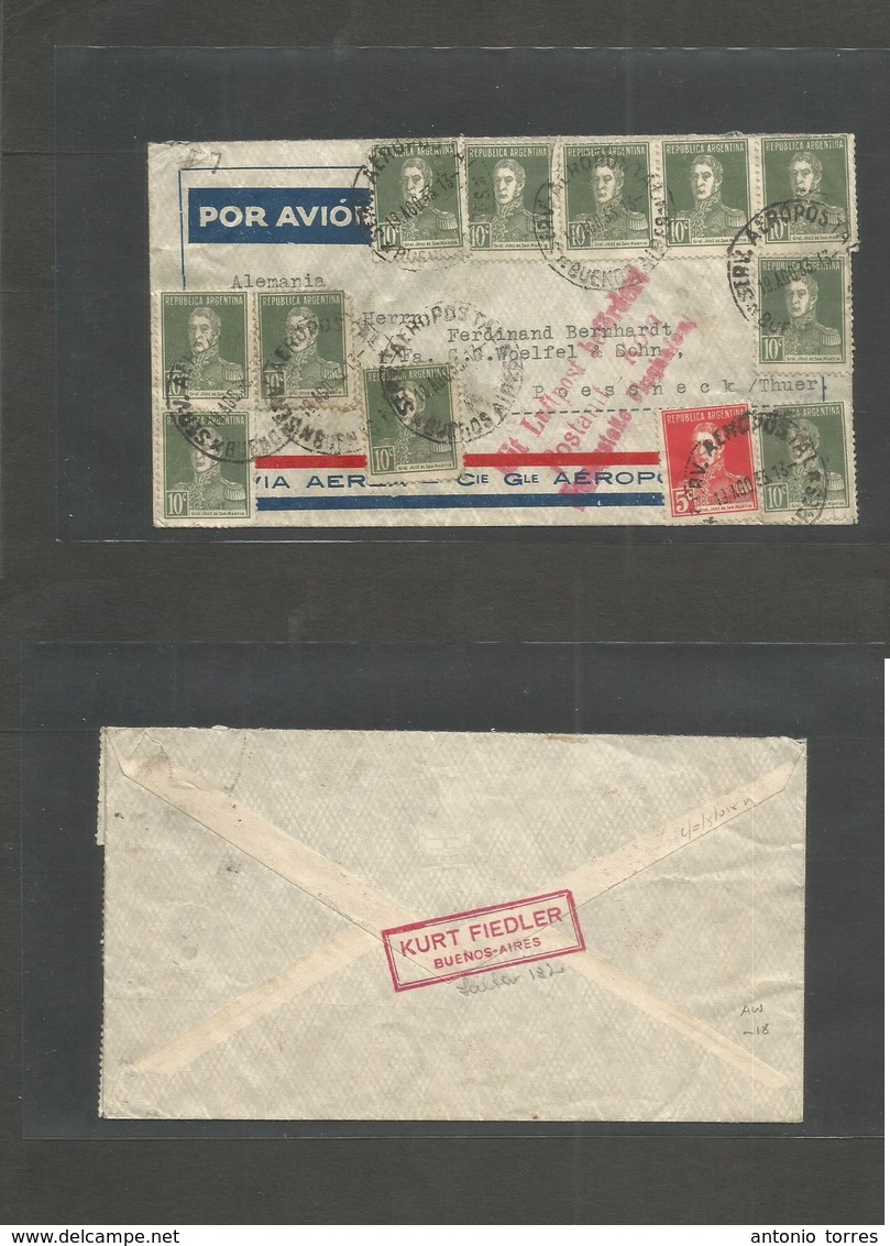 Airmails - World. 1933 (19 Aug) ARGENTINA - Germany. Via France CG AEROPOSTALE + German Air Link. Multifkd Envelope + Ge - Other & Unclassified