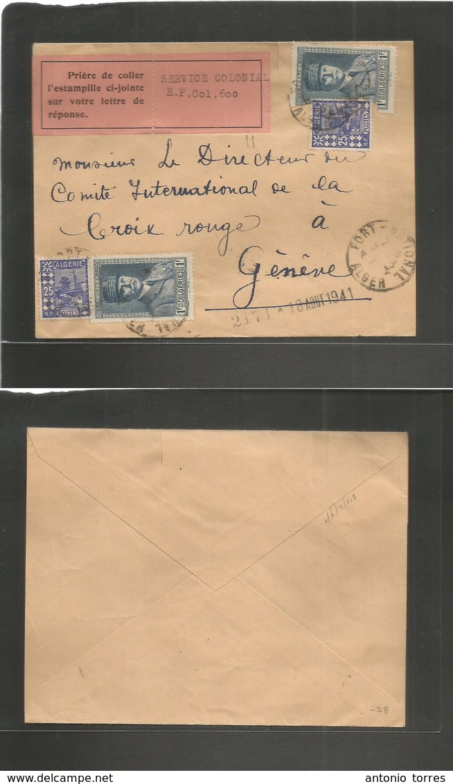 Algeria. 1941 (August) POW Internee Mail. Fort National - Switzerland, Geneve. Fkd Multifkd Envelope + Special Service C - Algérie (1962-...)