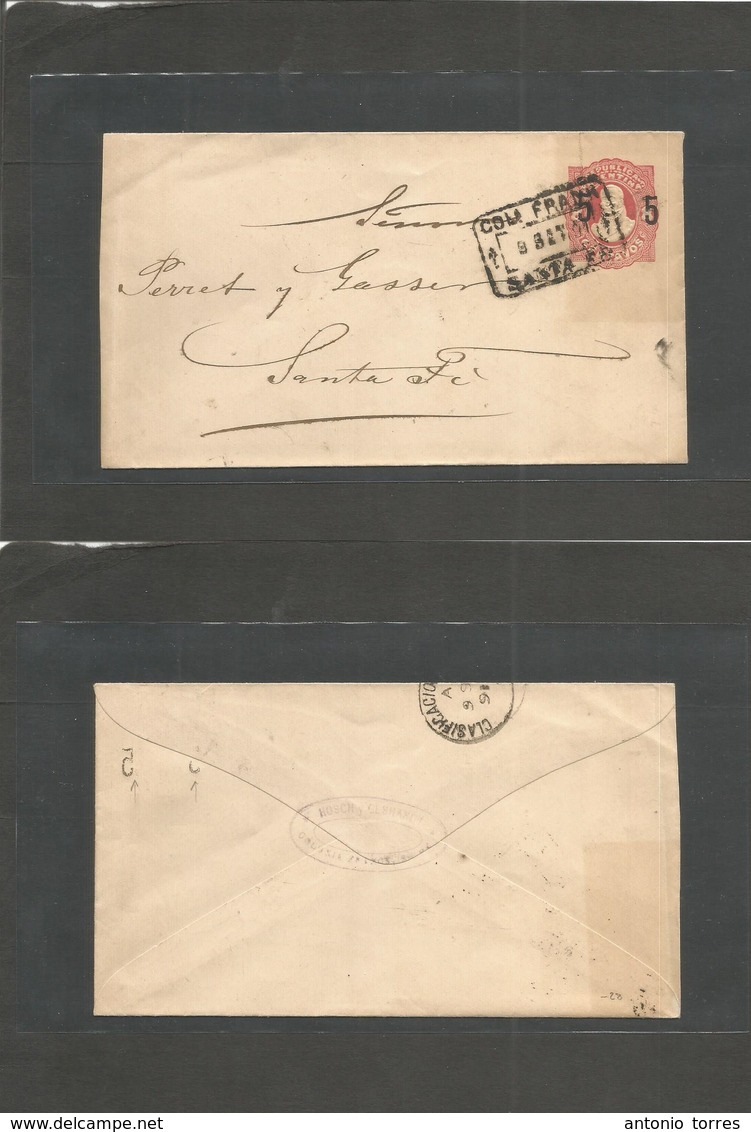 Argentina - Stationery. 1891 (9 Sept) Colonia Francisco - Santa Fe (9 Sept) 5c / 8c Red Stat Env. Same Day Arrival. Box  - Otros & Sin Clasificación