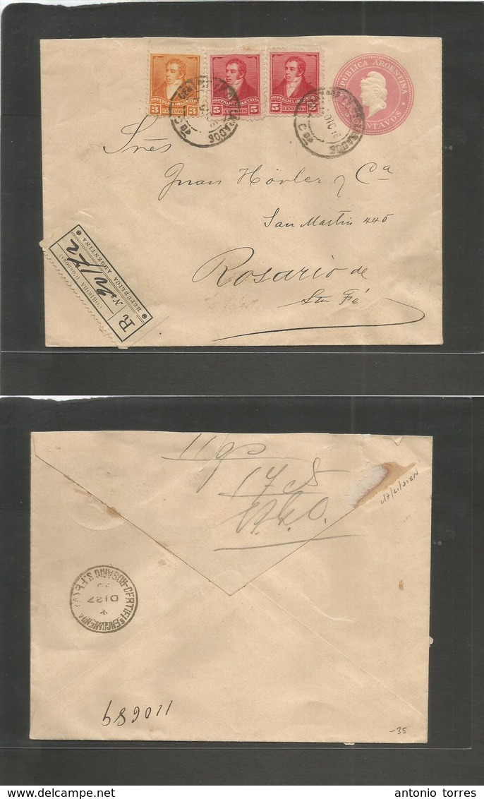 Argentina - Stationery. 1896 (Dic 24) Cordoba - Rosario (Dic 27) Registered Multifkd 3c Rose Stat Env + R-label. VF. - Autres & Non Classés