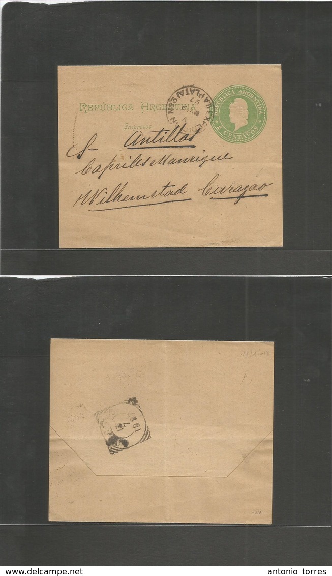Argentina - Stationery. 1897 (9 May) La Pleta - Curazao, Dutch Antillas / Caribbe (13 July) With Arrival Cds. 2c Green C - Autres & Non Classés