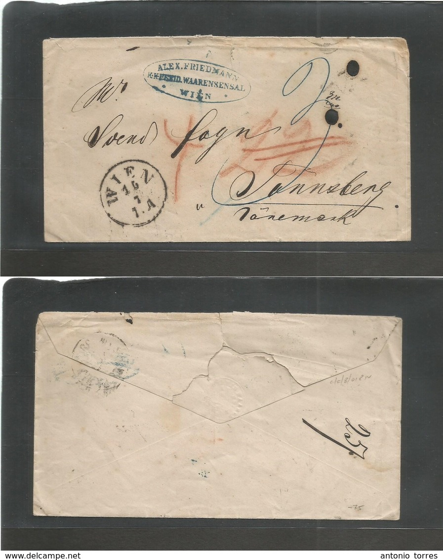 Austria. C. 1855 (16 July) Wien - Denmark, Tonnberg (19 July) Stampless Envelope With 4 Diff Mns Charges Front And Rever - Andere & Zonder Classificatie