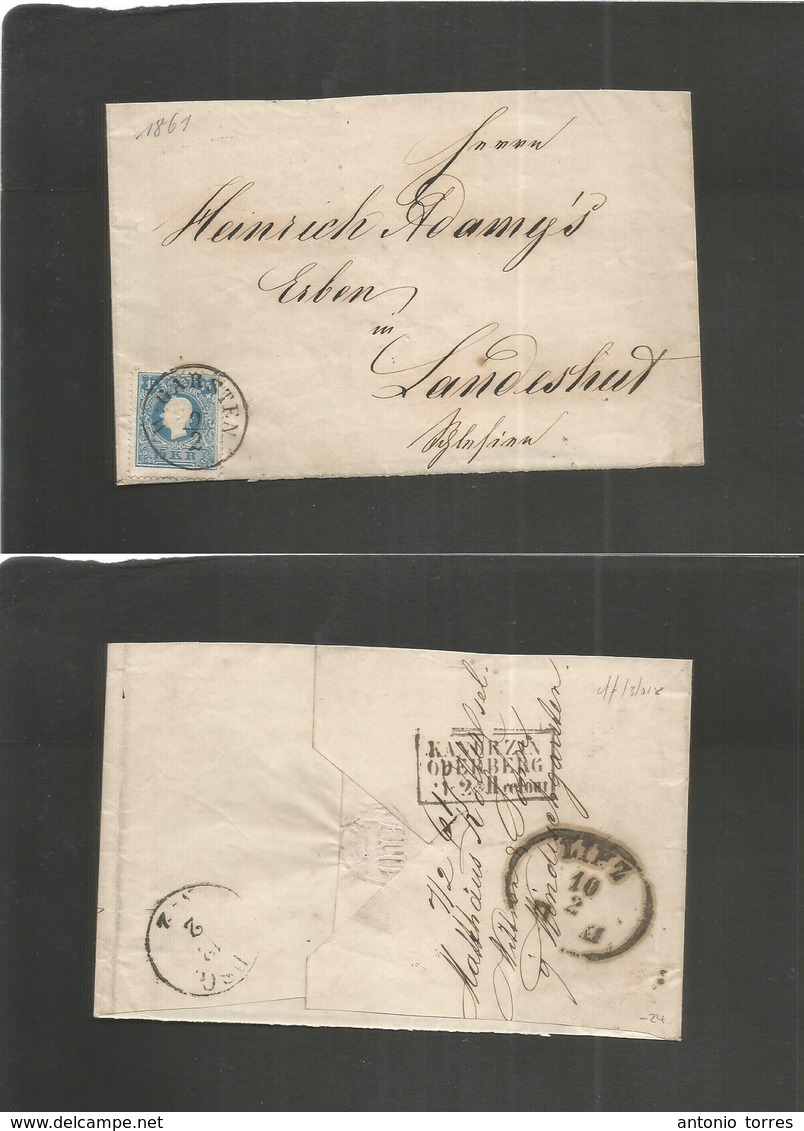 Austria. 1861 (9 Febr) W. Garsten (Steyr, High Austria) - Laudshiti, Germany. Fkd 15kr Blue Cds. Fine. Via Linz - Odetab - Autres & Non Classés