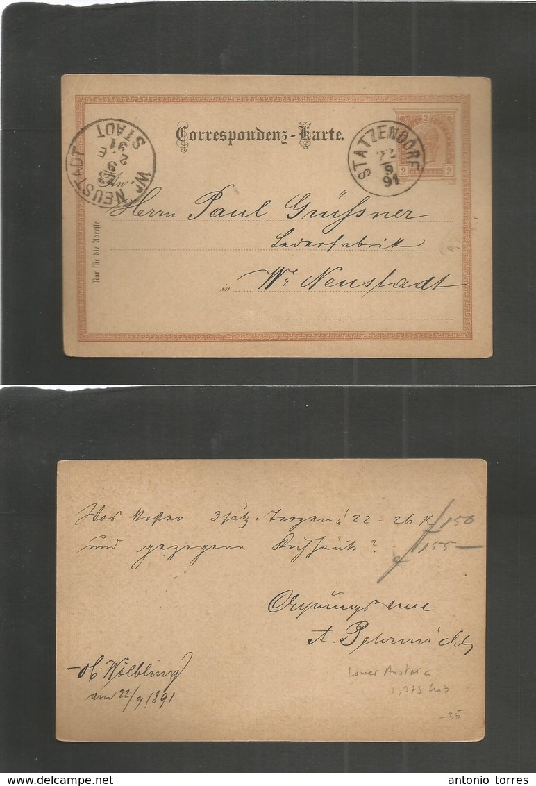 Austria. 1891 (22 Sept) Statzendorf, Lower Austria (todays 1373 Hab) - W. Neustadt (23 Sept) 2kr Brown Stat Card. Fine U - Andere & Zonder Classificatie