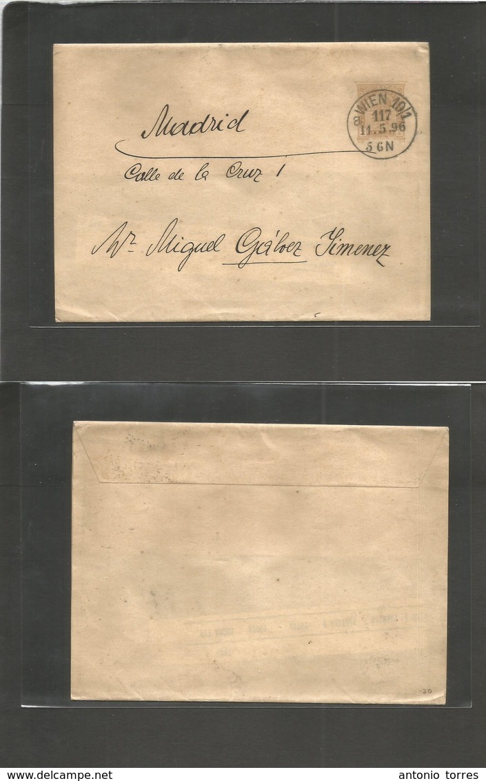 Austria. 1896 (11 May) Wien - Spain, Madrid. 2 Heller Brown Stat Wrapper, Central Cds. XF + Better Destination. - Andere & Zonder Classificatie