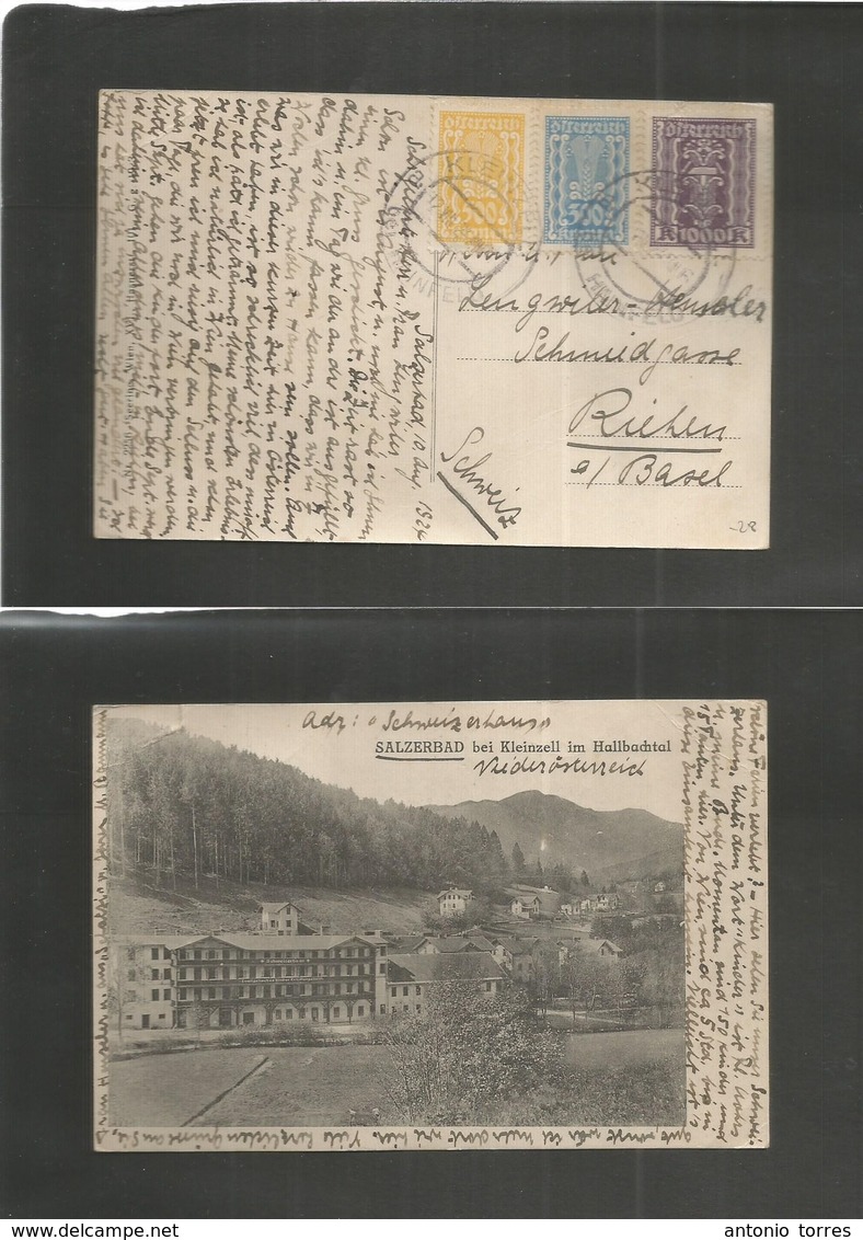 Austria. 1924 (10 Aug) Kleinzell, Salzbad - Switzerland, Riehen. Tricolor Fkd Ppc. VF Used. Nieder Österreich. - Autres & Non Classés