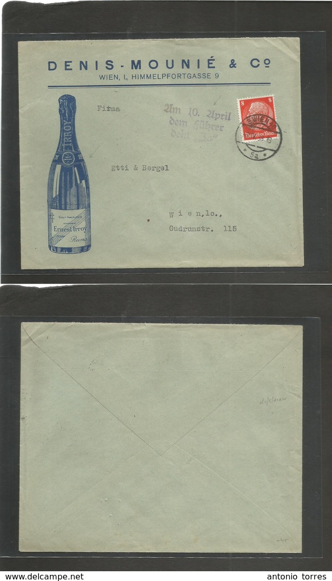 Austria. 1938 (8 April) Wien Local Champagne Illustrated Germany Fkd Env With Al Slogan "Um 10 April Dem Führer Detn Ja" - Autres & Non Classés