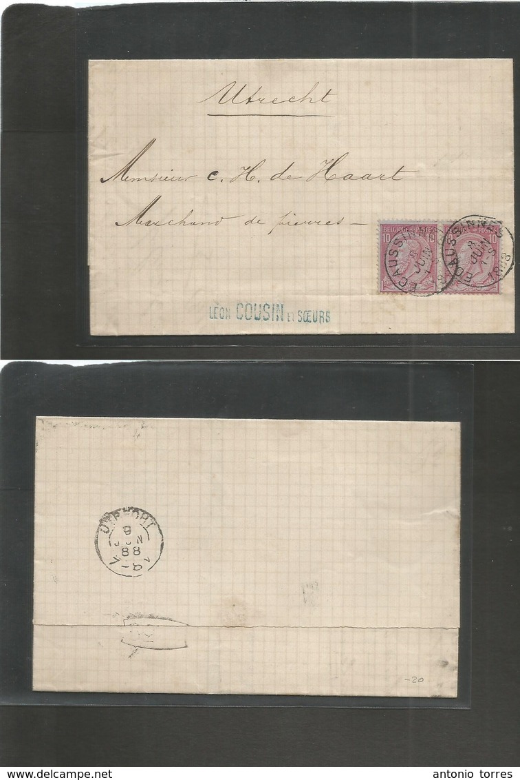 Belgium. 1888 (8 June) Ecaussinnes - Netherlands, Utrech (9 June) EL Full Text Fkd 10c Rose Pair, Tied Cds. Fine Usage. - Autres & Non Classés