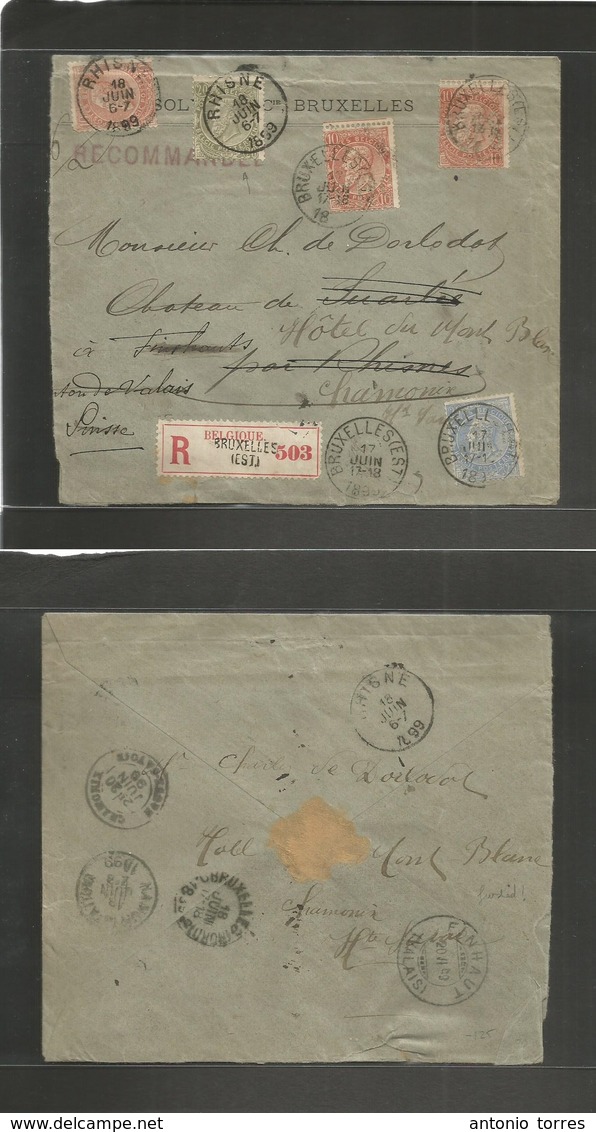 Belgium. 1899 (18 June) Bruxelles - Rhisne, Fwarded. Registered Multifkd Envelope. Fine Mixed Town Usages With New Frank - Autres & Non Classés