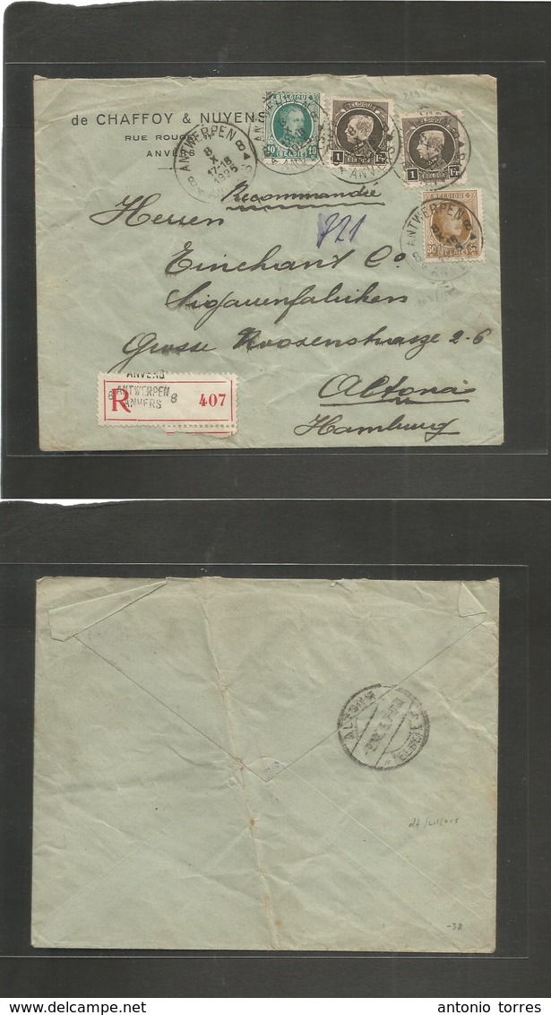 Belgium - Xx. 1925 (8 Oct) Antwerpen - Germany, Altona (9 Oct) Registered Mutlfkd Envelope, Mixed Issues + R-label. Fine - Autres & Non Classés