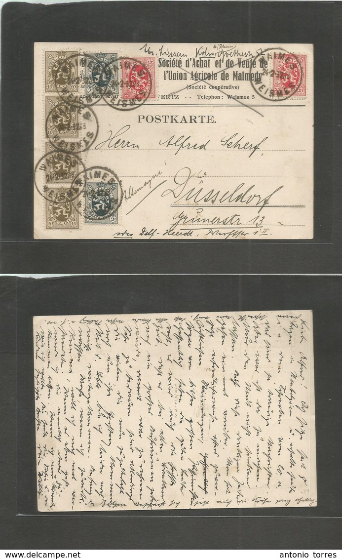 Belgium. 1932 (24 Feb) Waimes - Germany, Dusseldorf. Multifkd Private Business Stat Card, Bilingual Cachet. Agricola Uni - Sonstige & Ohne Zuordnung