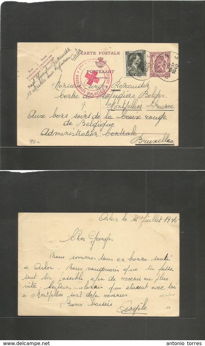 Belgium - Xx. 1940 (17 March) Arlon - Bruxelles. 40c Lilac / Cream Paper + Adtl. Red Cross / Refugees Center. Red Cachet - Autres & Non Classés