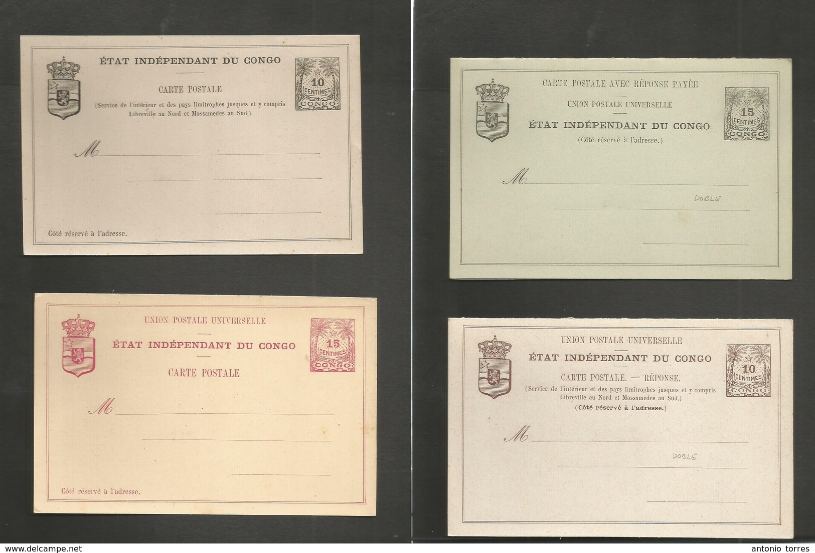 Belgian Congo. C. 1890s. Etat Indep. Cong. 4 Diff Mint Stationary Cards. Two Are Double. Fine Group. Opportunity. - Autres & Non Classés