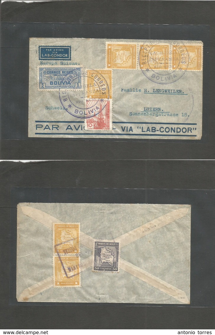 Bolivia. 1938. Cachuela, Esperanza - Switzerland, Luzern. Via LAB - Condor. Air Multifkd Envelope Front + Reverse + Bett - Bolivie