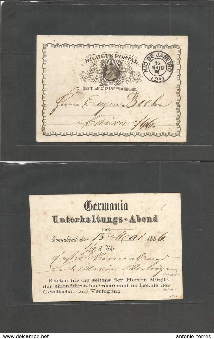 Brazil -Stationary. 1886 (15 May) RJ Local 20r Small D. Pedro Used Stat Card With PRIVATE PRINT / Germania. Fine. - Autres & Non Classés