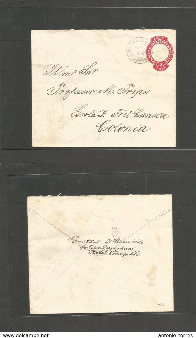 Brazil -Stationary. 1896 (3 June) E. De Garahuns, Pernaulbaco - Colonia. 100rs Red Stat Env. VF TPO Origin Usage. - Sonstige & Ohne Zuordnung