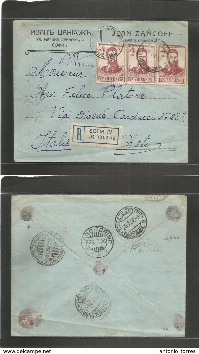 Bulgaria. 1926. Sofia - Italy, Asti (28 July) Via Trieste. Registered Multiple Fine Usage Envelope. - Autres & Non Classés