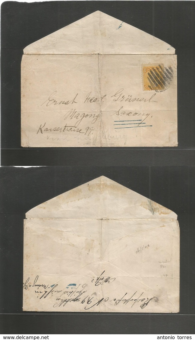 Canada. C. 1880s. Unsealed P.m. Rate Fkd 1c Yellow Small Queen Tied Cork Wide Lines To Saxony, Germany, Magonza. Shows F - Autres & Non Classés