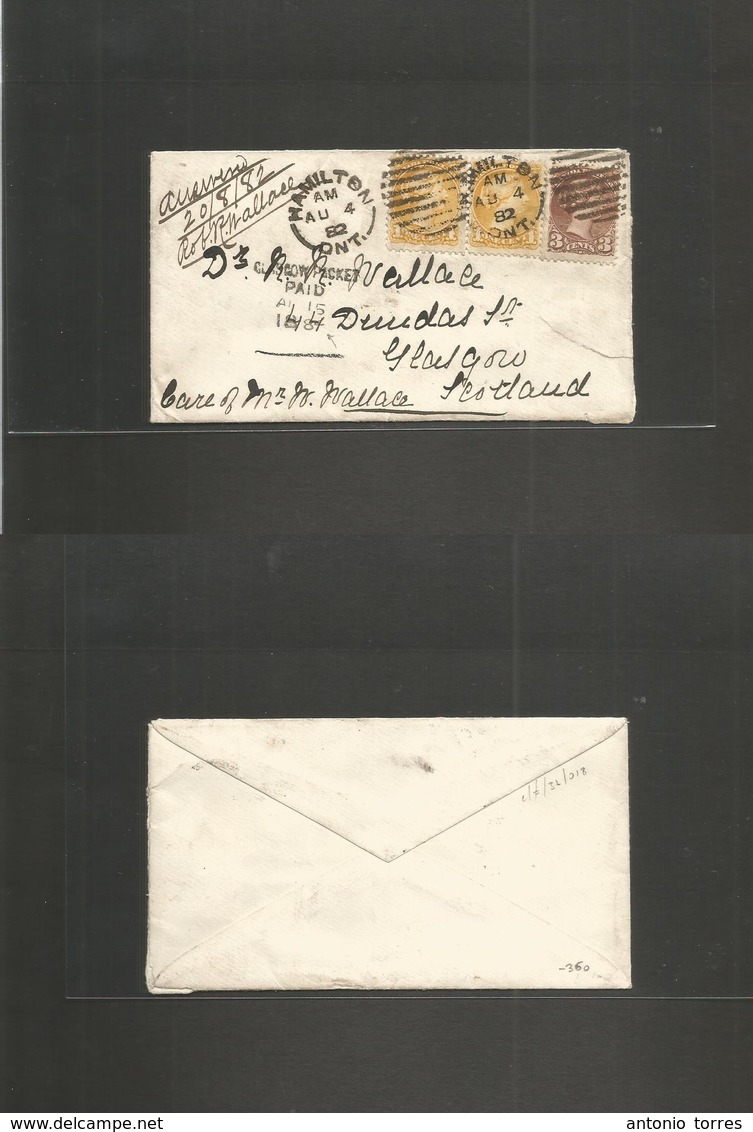 Canada. 1882 (Aug 4) Hamilton, Out - Scotland, Glasgow, Fkd Small Queens Little Envelope Via "Glasgow Packet / Paid / Au - Autres & Non Classés