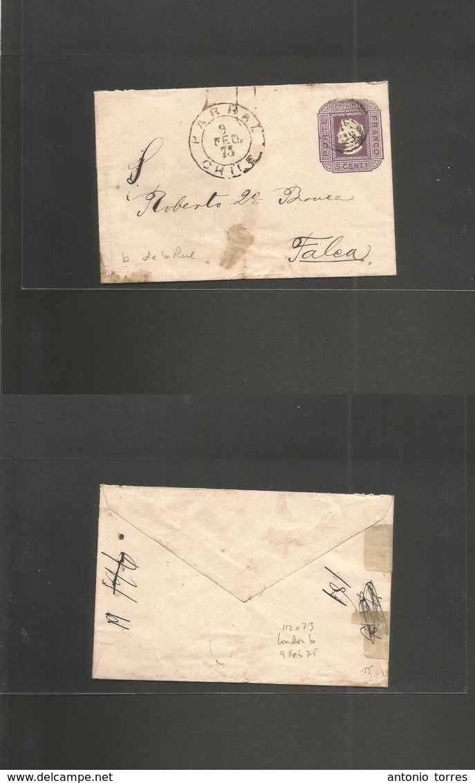 Chile - Stationery. 1875 (9 Febr) Parral - Talca. 5c Violet / Ivory Plain Paper. London B Print De Le Rue, 112x73 Mm. VF - Chili