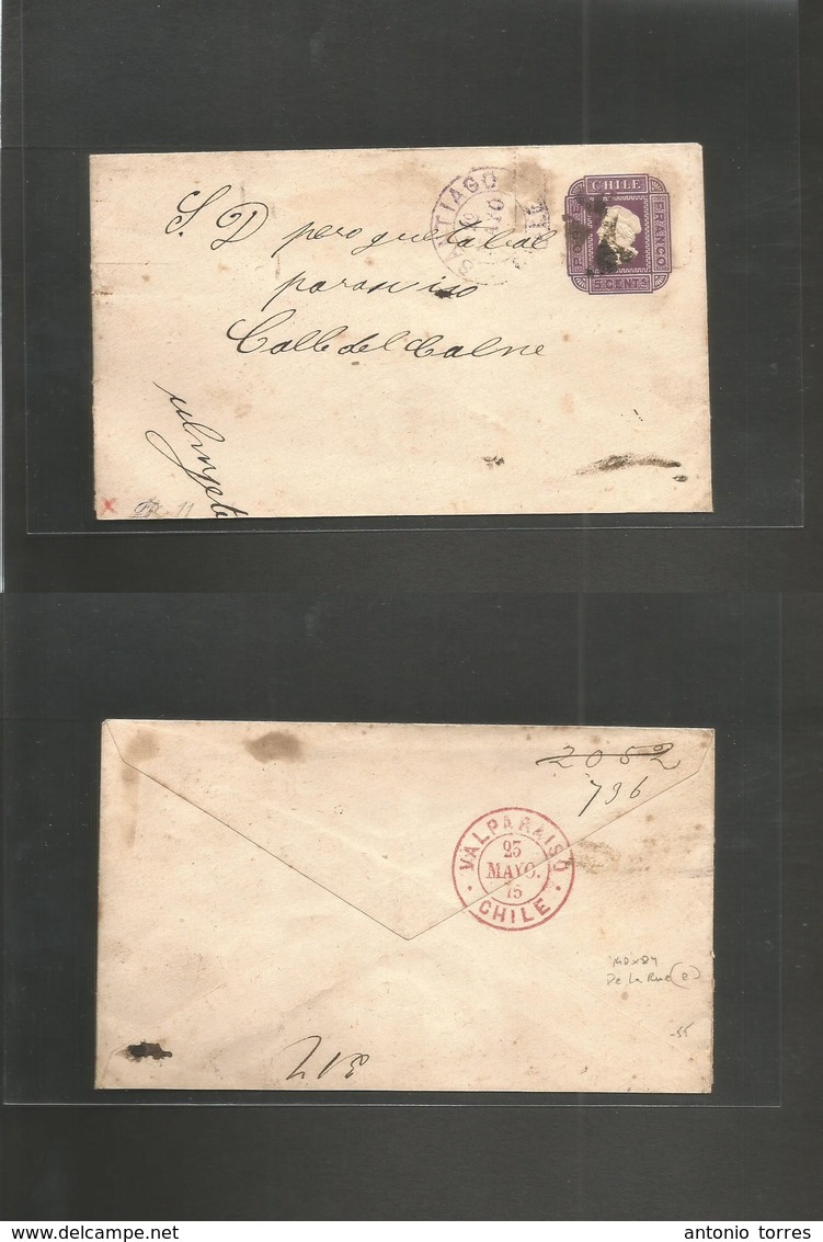 Chile - Stationery. 1875 (22 May) Santiago - Valp (23 May) 5c Lilac / Ivory Plain Paper. De La Rue, 140x84, London "c" P - Chili