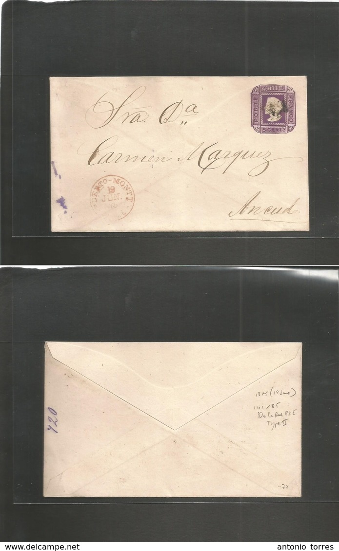 Chile - Stationery. 1875 (19 June) Puerto Montt - Anard. De La Rue Type TJ. PSE, 141x85 Mm 5c Lilac / Ivory Plain Paper  - Chili