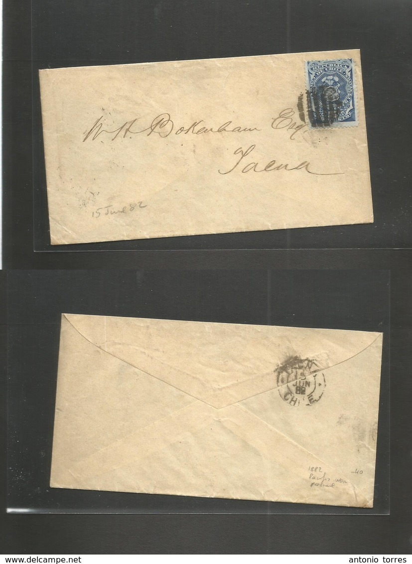 Chile. 1882. Pacific War Time. 5c Blue Fiscal Provisional, Tied Oval Grill Lines. With Arrival Cachet. Adressed To Tacna - Chili