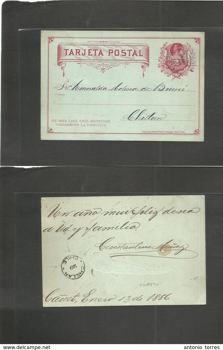 Chile - Stationery. 1886 (Enero 1) Cañete - Chillan With Arrival Scarce Cachet "29" Only In Town Name. 2c Red / Bluish S - Chile