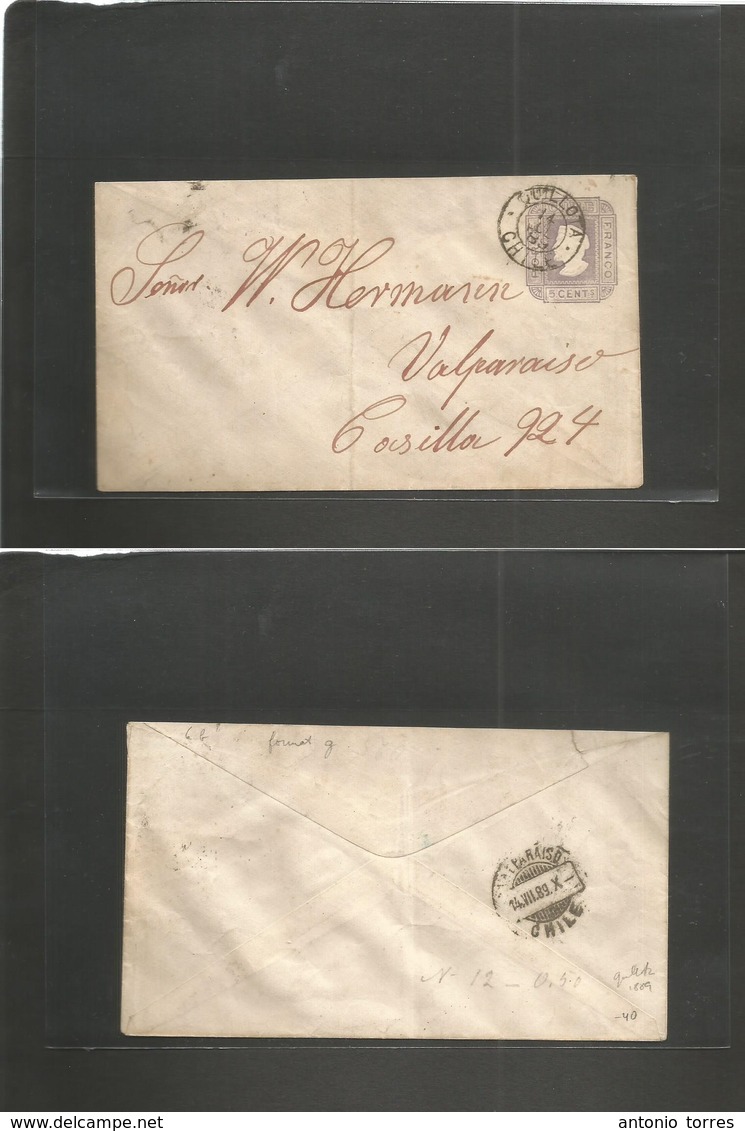 Chile - Stationery. 1889 (14 July) Quillota - Valp (14 July) 5c Lilac Stat Env Format G. On Plain Ivory Paper. Scarce Pe - Chili