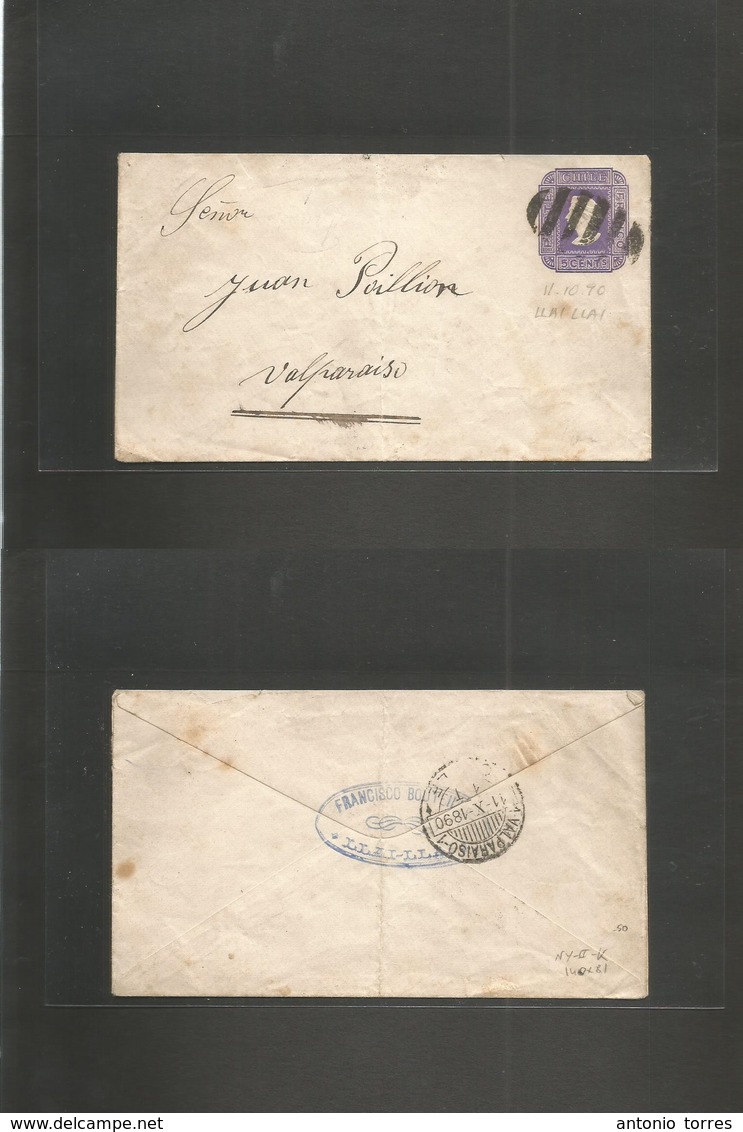 Chile - Stationery. 1890 (Oct) Llai Llai - Valp (11 Oct) 5c Intense Lilac On Ivory Paper Doble Lines Wmk At 160º And 200 - Chili