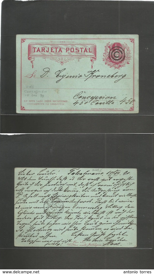 Chile - Stationery. 1890 (10 Dec) Talcahuano - Concepción (10 Dec) 2c Red Stat Card + Early "rings" Cancel Type. Fine +  - Chili