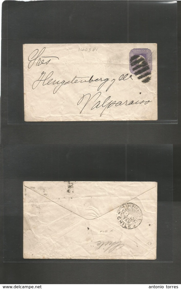 Chile - Stationery. 1892 (Jan) Llai Llai - Valp (12 Jan) 5c Intense Lile On Ivory Paper Diagonal Doble Lines At 160º And - Chili