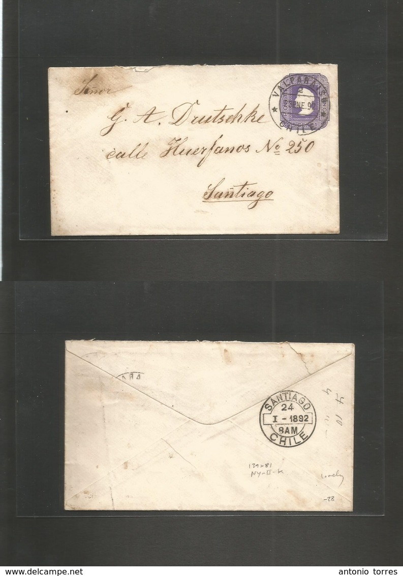 Chile - Stationery. 1892 (23 Enero) Valp - Santiago (24 Enero) 5c Lilac On Ivory Paper Doble Lines Wmk, NY-II-K Print, 1 - Chili