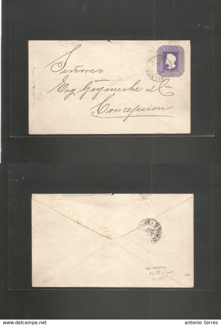 Chile - Stationery. 1892 (March) Nacimiento - Concepción (18 March) 5c Lilac Ivory Triple Lines Paper, Printers NY-II-ty - Chili