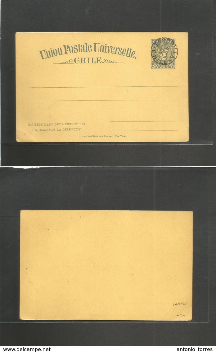 Chile - Stationery. 1893 (19 Oct) Tocopila. Preobl 2c Blue / Yellowish Stat Card. Specimen Style. VF. - Chili