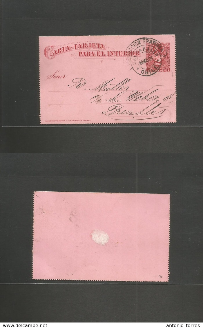 Chile - Stationery. 1895 (10 May) Valp Local Usage. 2c Red Intense Stat Lettersheet. Scarce Conduccion Gratuita With No  - Chili