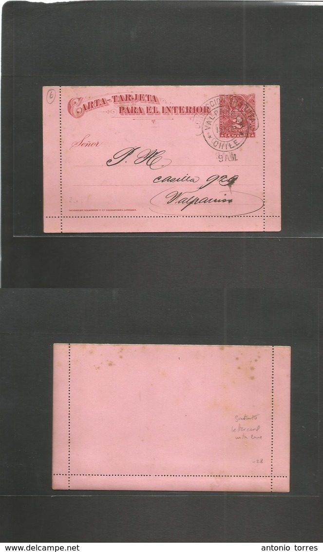 Chile - Stationery. 1897 (14 Ene) Valp Local Usage. 2c Red Stat Lettersheet. Scarce. Conduccion Gratuita 9 Am Cancel. VF - Chili