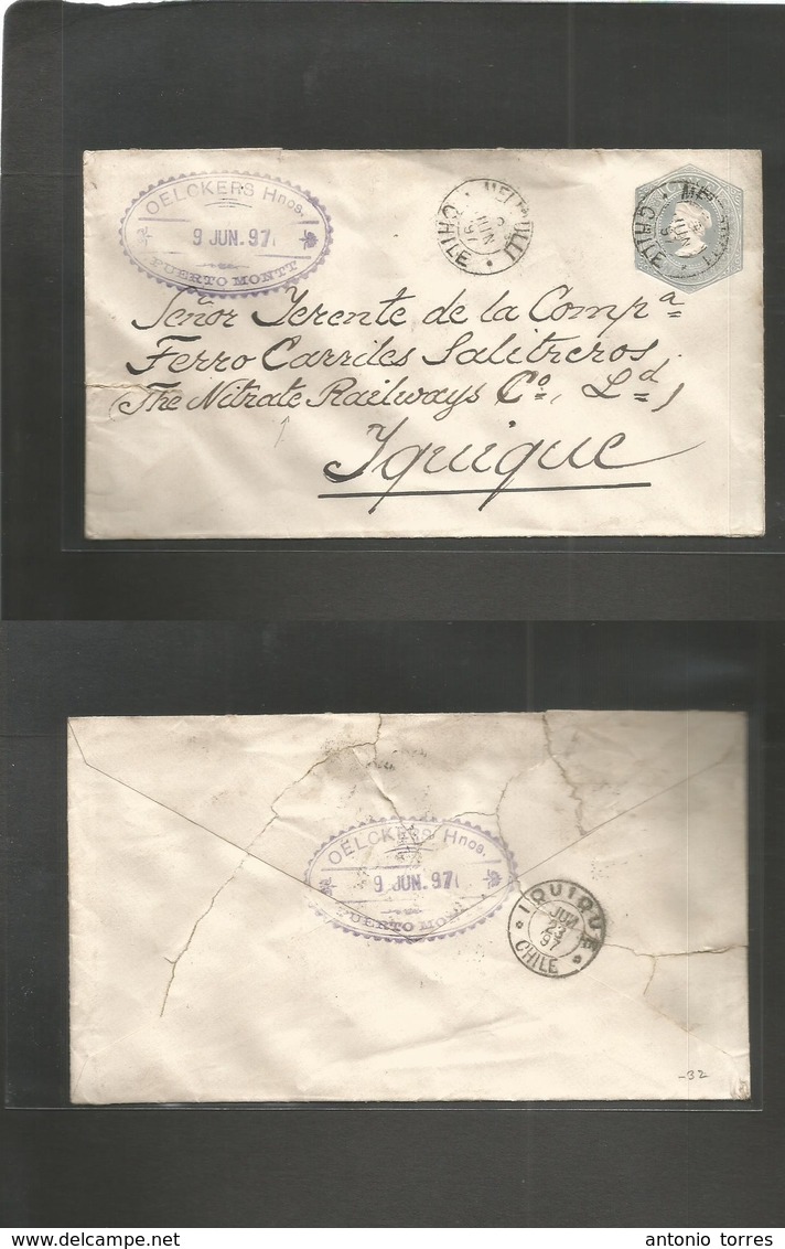 Chile - Stationery. 1897 (9 June) Nitrate Railways Cº. Puerto Montt - Iquique (23 June) Local Comercial 10c Grey / White - Chili