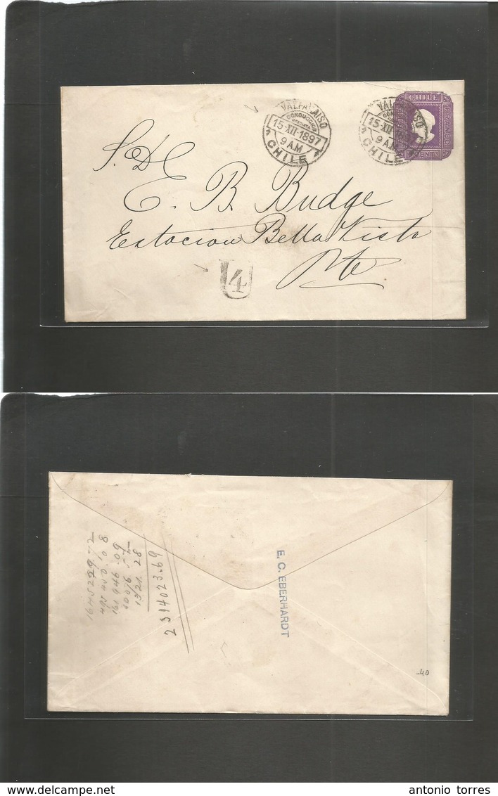 Chile - Stationery. 1897 (15 Dec) Valparaiso Local Usage. 5c Intense Lilac Stat Envelope. Small Type "conducción Gratuit - Chili