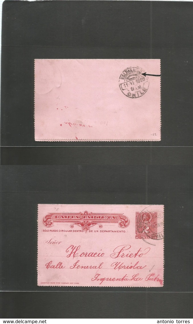 Chile - Stationery. 1898 (11 June) Valp Local Usage "Conduccion Gratuita / 9am" Scarce Small Type + Large On Depart. Add - Chile