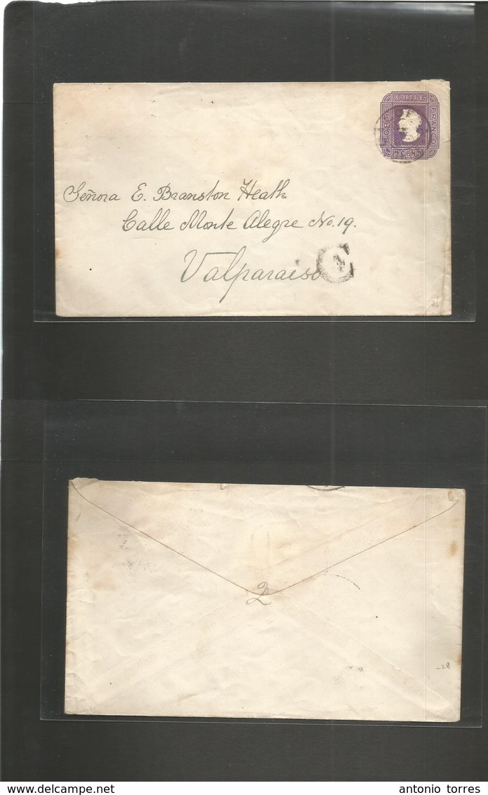 Chile - Stationery. 1900 (Enero 7) Caldera - Valp. 5c Lilac On Cream Stat Envelope, Cds + Arrival "C-4" Cachet. Fine. - Chili