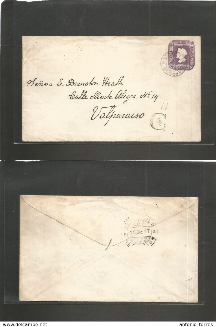 Chile - Stationery. 1900 (9 April) Coquimbo - Valp. 5c Lilac On Cream Stat Env Doble Lines At 120º And 210º Respectively - Chili