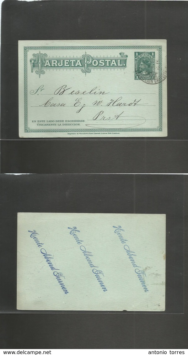 Chile - Stationery. 1902. Valparaiso Local Usage 1c Green Large Colon Stat Card. Conduccion Gratuita Large Cds. Fine Use - Chili