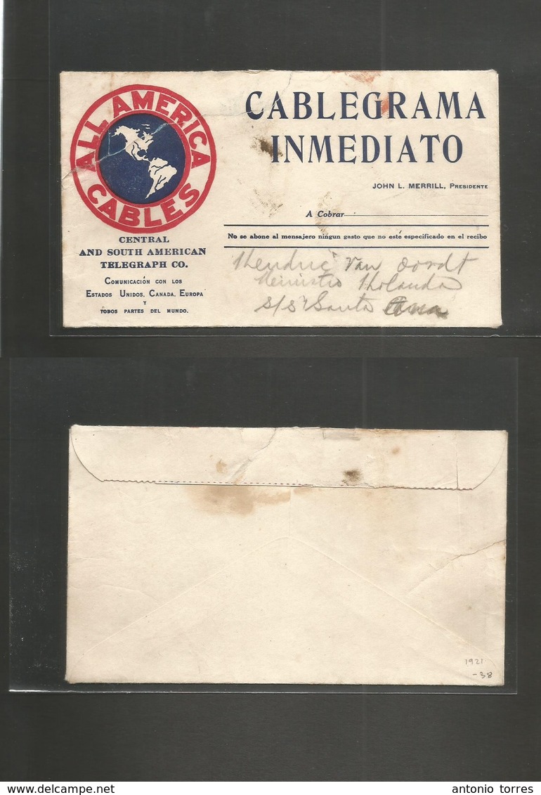 Chile - Xx. C. 1921. Cablegrama Inmediato. Local Color Envelope With Free Local Delivery To Dutch Minister Passenger Of  - Cile