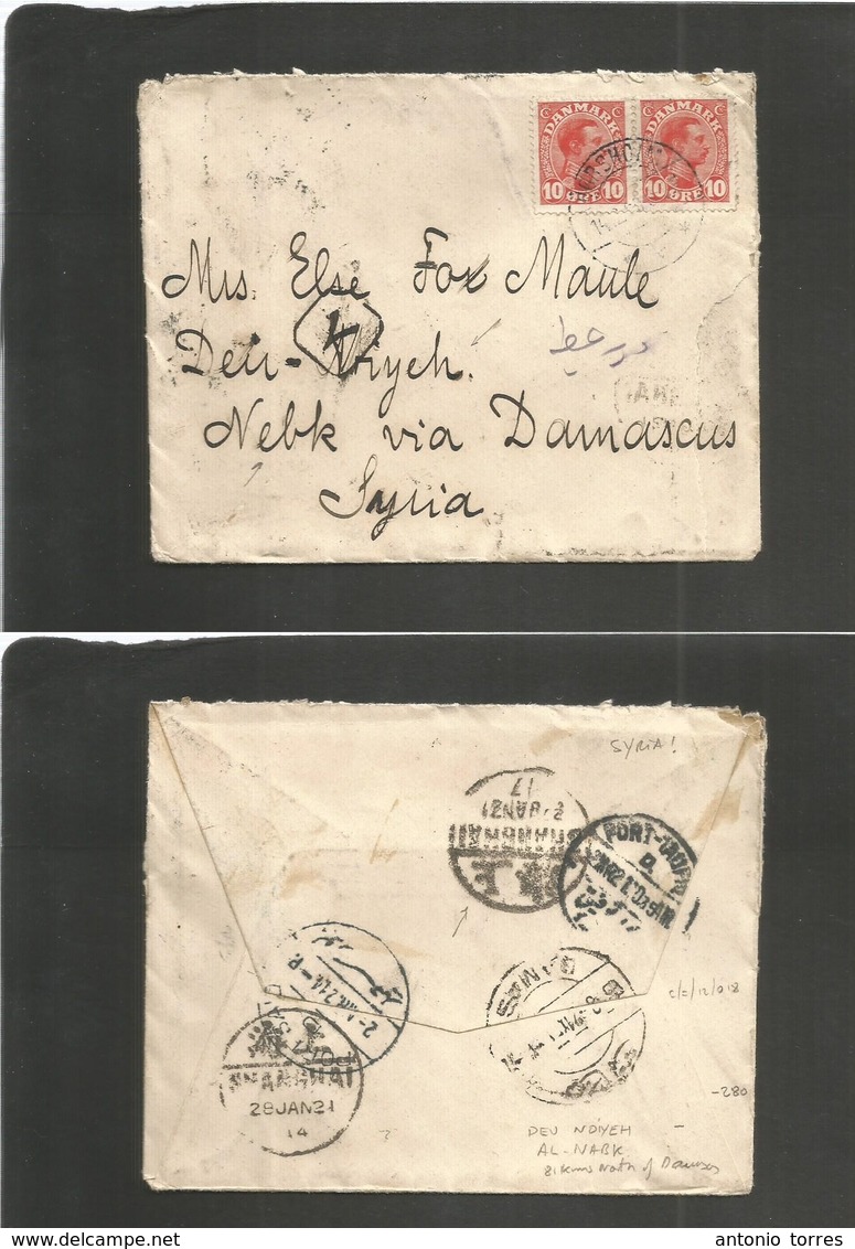 China - Xx. 1920 (14 Dec) MISSENT TO CHINA (28 Jan 21).Denmark, Horschoim - Syria, Bdiyeh, Al  Nabk (81 Kms North Of Dam - Autres & Non Classés