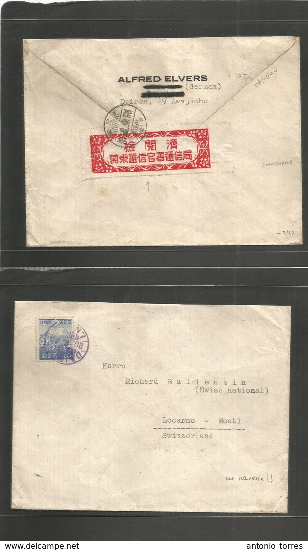 China. 1943. Manchuria, Japan Occupation. Dairen INPO. Fkd Envelope With Reverse Censored Control Label, Tied Cds. Fine  - Autres & Non Classés